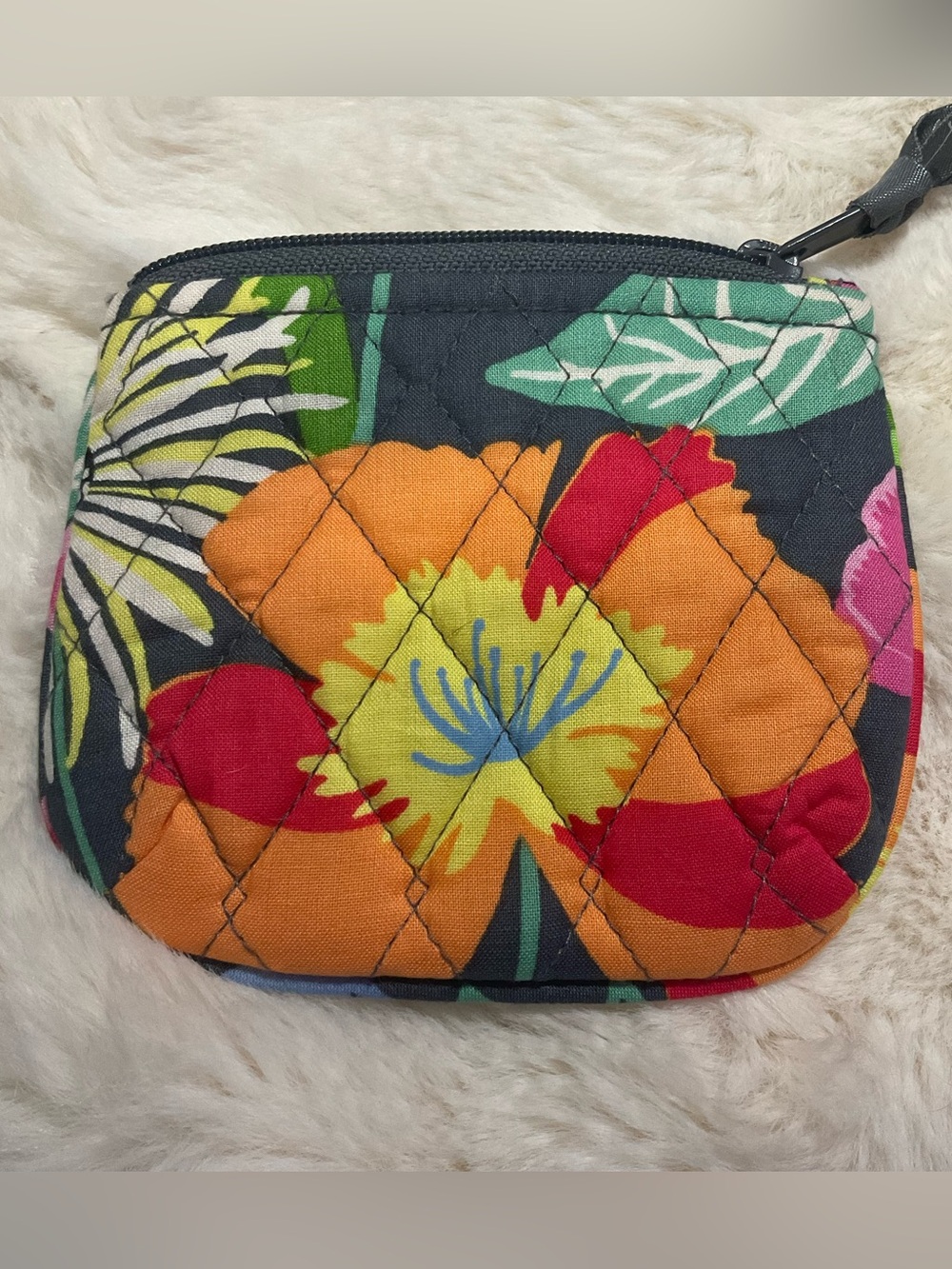 Vera Bradley quilted cotton coin purse, “Jazzy Blooms” floral pattern, EUC